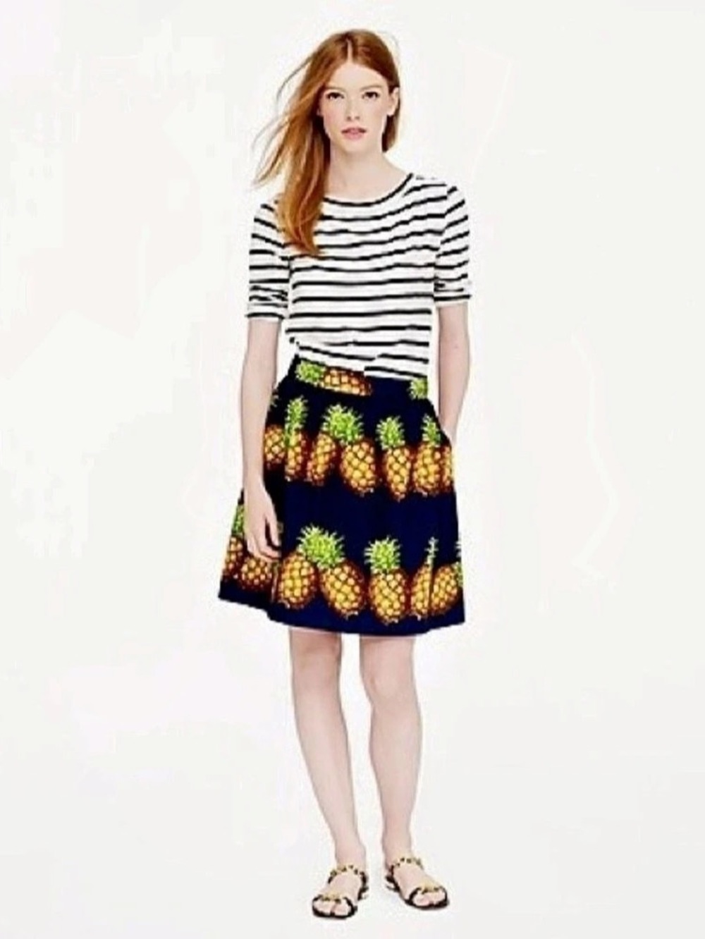 J.Crew Pineapple Pleated Skirt Mini Skirt, Blue & Yellow
